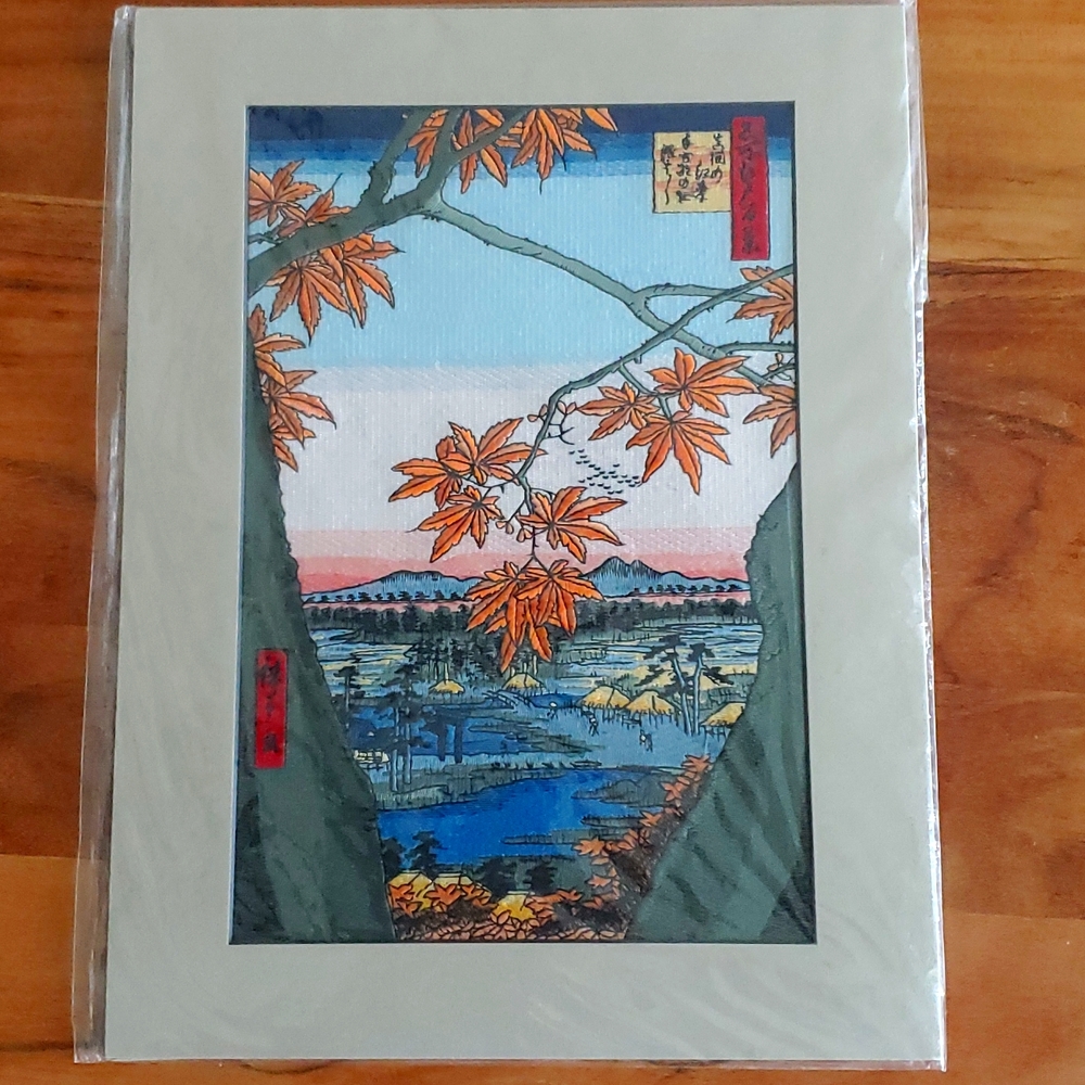 Japanese Silk Embroidery " Maple tree MAMA Shrine link bridge"